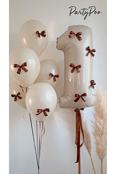PartyPoo Sand Beige Balloon Set - Number 1 Foil Balloon - Party Decoration wi...