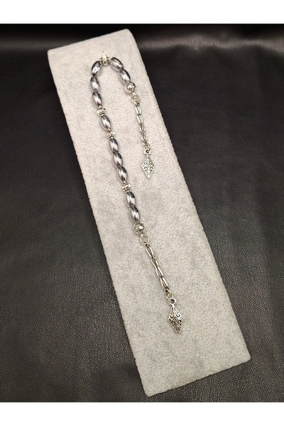 Han Ticarethane Silver Color Barley Model Natural Hematite Stone 11-Piece Zaz...