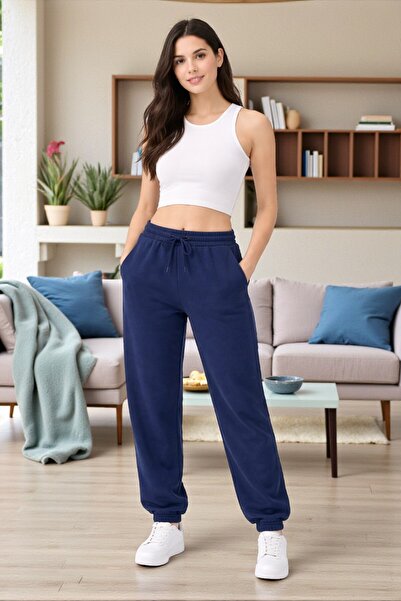 Fancy & Fun Kadın Yüksek Bel Paçası Lastikli Basic Jogger 3 İplik Kumaş Eşofm...