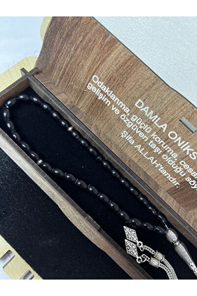 GÜLNAR BİJUTERİ Damla Onyx Stone Prayer Beads Natural Stone in Special Wooden...