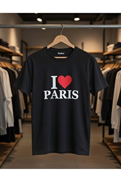playwear Unisex Άνετο μπλουζάκι με στάμπα I Love You Paris