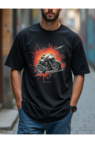 ship master Tricou negru supradimensionat, unisex, 100% bumbac, cu imprimeu c...