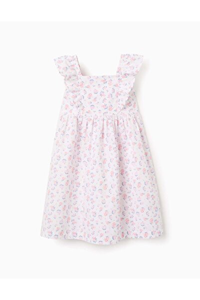 Ziddy Ss Dress Poplin Aop, White, 5/6