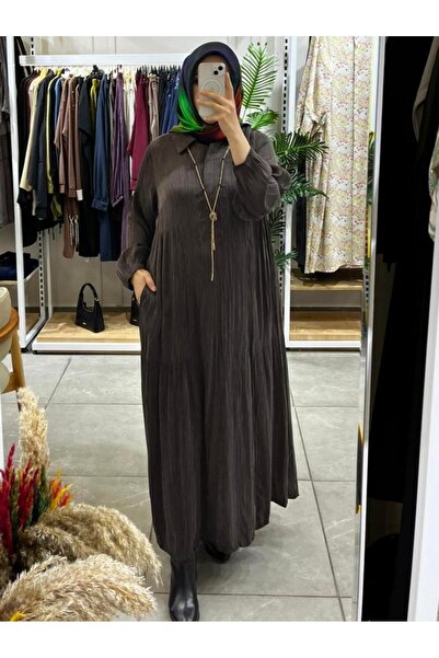 Lissmore 5793 Necklace Detail Crinkled Dress Burgundy