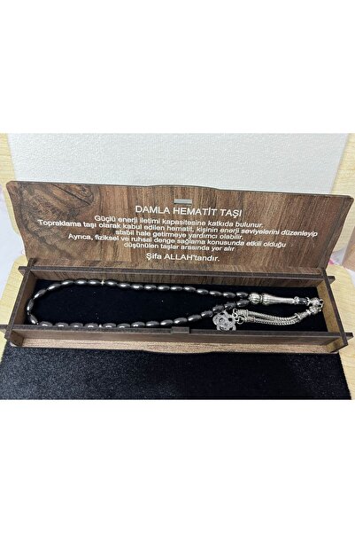 GÜLNAR BİJUTERİ Damla Hematite Stone - Natural Stone in Special Wooden Box