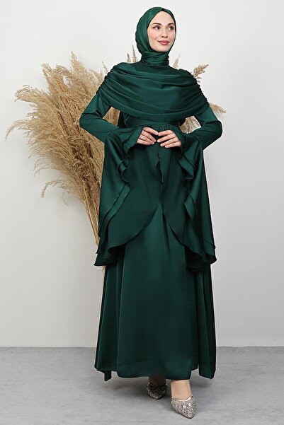 GİYZAMİLA Rozalin Satin Evening Dress Emerald
