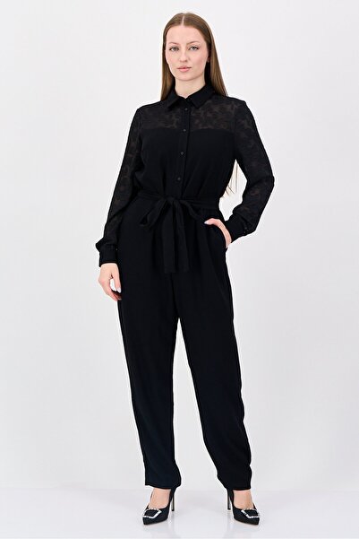 Great Plains Women Textured Long Sleeve Jumpsuit, Black
