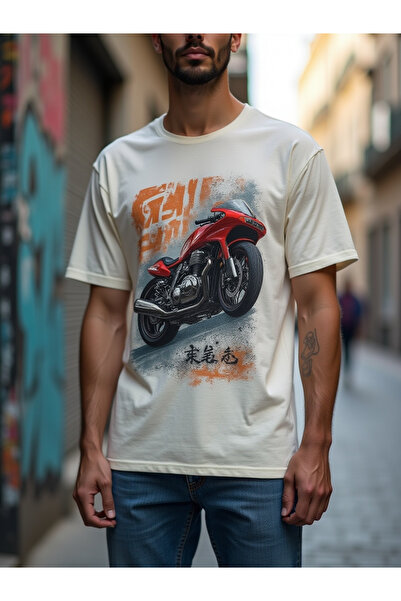 ship master Unisex 100% βαμβακερό λευκό μπλουζάκι με στάμπα Red Motor Streetw...