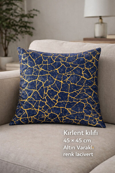 Tekstilsa Velvet Navy Blue with Silver Accents Throw Pillow Cover Gilded Wove...