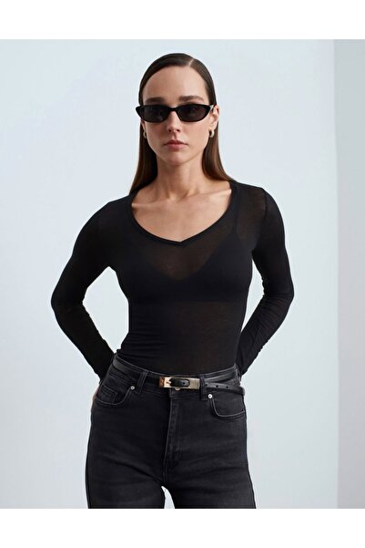 IŞILDA FASHION Bluză transparentă din cașmir cu decolteu în V