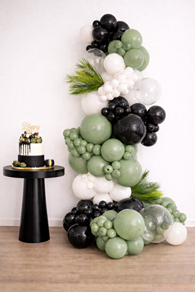 Balonsan مجموعة بالونات 110 قطعة (أوكالبتوس-أبيض-أسود)