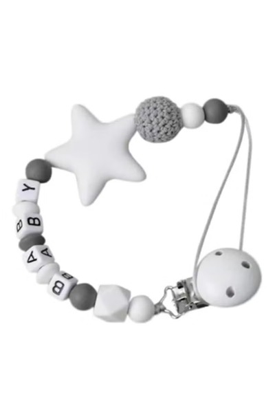 Primo Plus Silicone pacifier clip with name and rabbit shape, baby-safe beads...