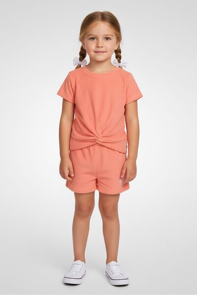 Bearpaw Toddlers Girl 2Pcs Solid Terry Towel Top And Shorts Set, Orange