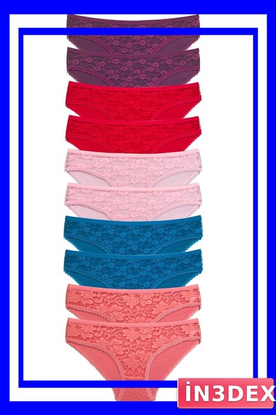 İN3DEX Lace Transparent Women's Slip Panties 10-Pack
