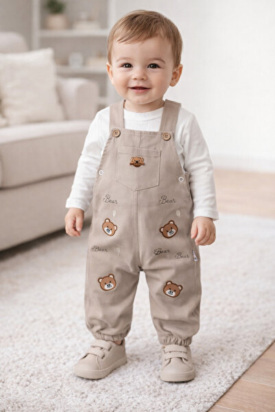 MBK GARDEN Erkek Bebek Ayıcıklı Bayramlık Salopet 2'li Takım 6/18 Ay