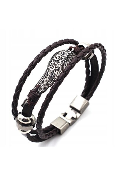 Other Men's bracelet, BLACK LEATHER, WING, 449 GOLD