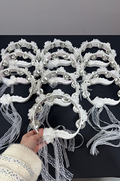 AZREN STORE Beyaz Süslü Gelin Nedime Tefi Sünnet Düğün Kına Gecesi Def Çıngır...