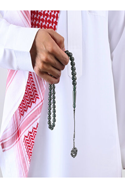 lubab سبحة بكلايت زيتي شفاف | طربزونة فضة | من لباب