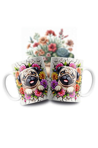 Velorina Cute Dog Patterned Porcelain Mug – 3D Printing with Floral Detail, W...