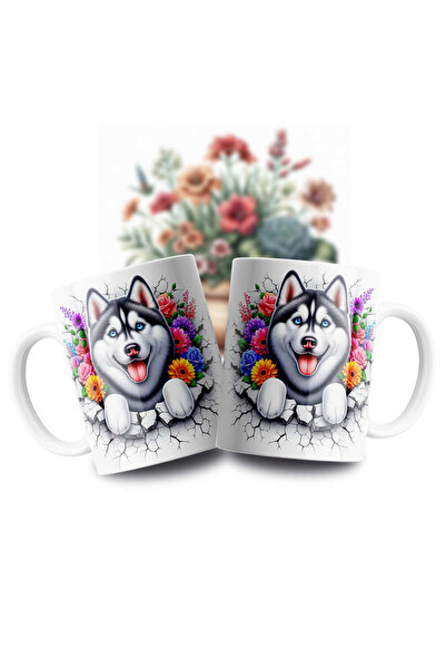 Velorina Cute Dog Patterned Porcelain Mug – 3D Printing with Floral Detail, W...