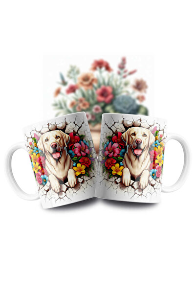 Velorina Cute Dog Patterned Porcelain Mug – 3D Printing with Floral Detail, W...