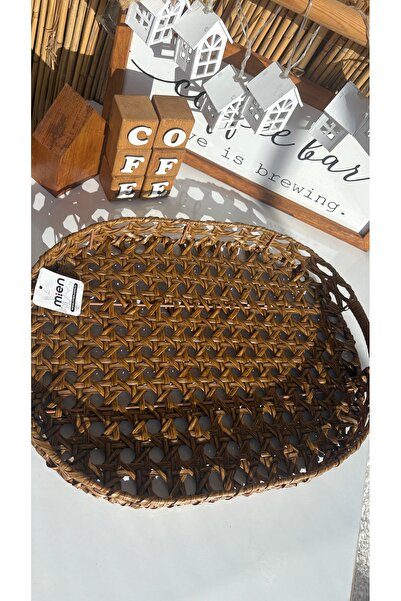 zeynepin dükkanı 1 adet Rattan Oval kahve çay sunum servis tepsisi büyük boy