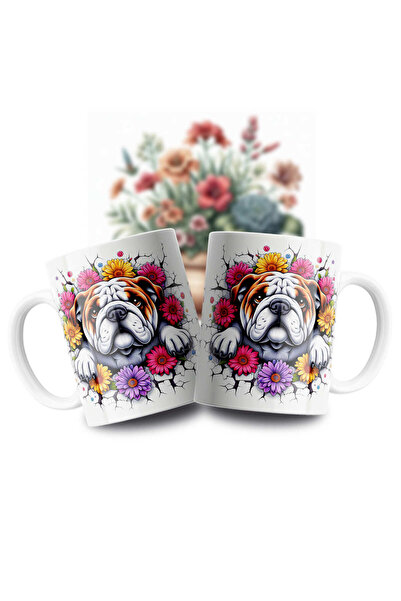 Velorina Cute Dog Patterned Porcelain Mug – 3D Printing with Floral Detail, W...