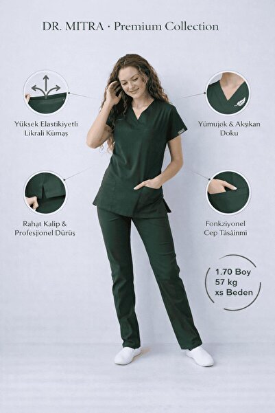 Dr. Mitra Hunter Green Lycra Nurse Doctor Uniform Unisex Surgical Suit Scrubs...