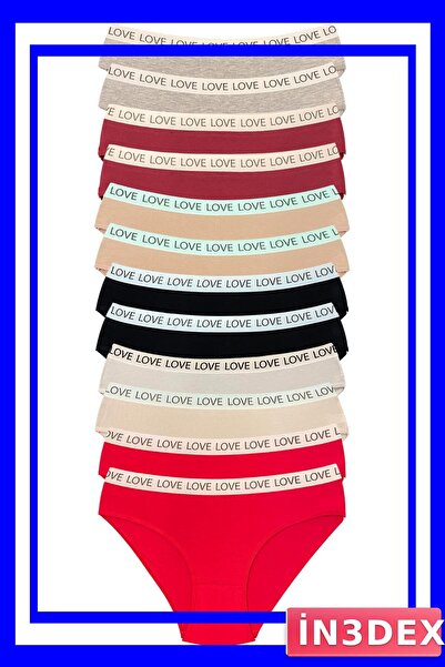 İN3DEX Cotton Stretchy Bikini Panties Set of 12 with Wide Elastic Detail