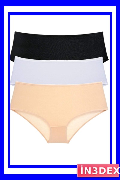 İN3DEX Women's High Waist Bato Panties Set of 3 Black White Skin Color