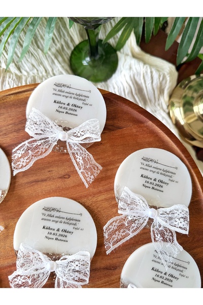 Gami Handmade Dantel Kurdele Detaylı İncili Gümüş Magnet - Söz, Nişan, Nikah, Kına Hediyelik - 15 Adet