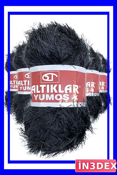İN3DEX Bearded Hand Knitting Yarn 5 Pieces Black Color Soft Wool