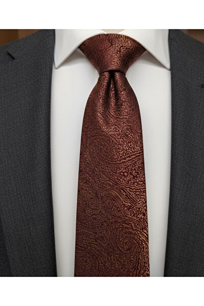 Gutiero Claret Red Patterned Classic Tie with Handkerchief