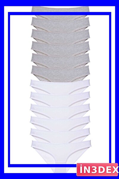 İN3DEX Lycra Women's Slip Panties Set 12 Pieces Gray White