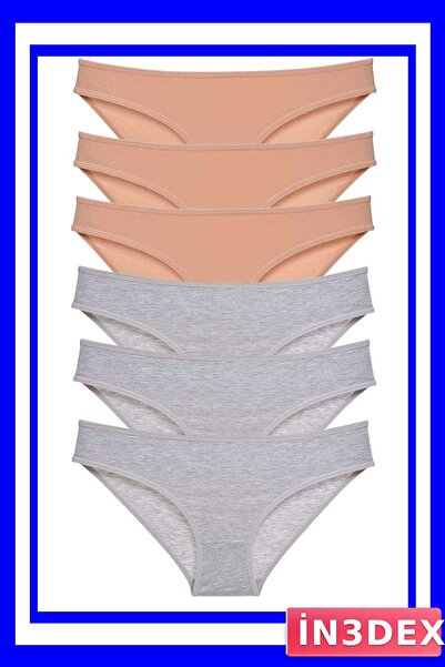İN3DEX Lycra Women's Slip Panties Set 6 Pieces Gray Color