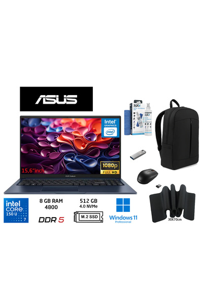 ASUS Vivobook 15 Core 7 150U 8GB-512GB Ssd-15.6 W11 Pro X1504VA-BQ5456 Duddi ...