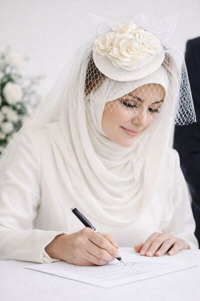 bbays new trend Zarif Krem Gelin Şapkası Vualet Tesettür ve Açık Gelin İçin N...