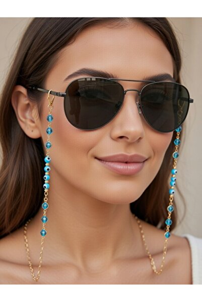 Ralp Moda Blue Bead Glasses Chain Evil Eye Bead