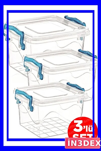 İN3DEX Transparent Storage Container Set with Square Clamps, 3 Pieces