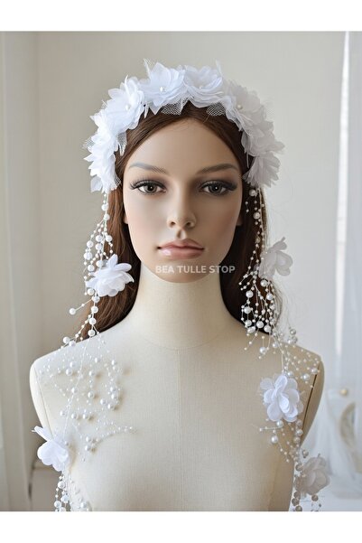 bbays new trend İncili Çiçekli Gelin Tacı Nikah Nişan Düğün Saç Aksesuarı Çiç...