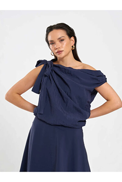 Caddebostan Moda Stylish Satin Blouse with Single Shoulder Tie Detail