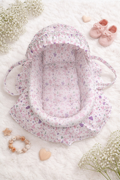 Al Fajr Babys سلة أطفال محمولة فاخرة مصنوعة يدويًا مع ناموسية - عش للأطفال - ...