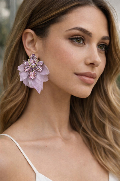 Marca Accessories Lila Işıltı Çiçek Küpe