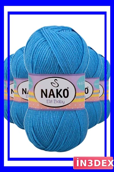 İN3DEX Non-Pilling Baby Wool Knitting Yarn 5 Pieces Blue Color