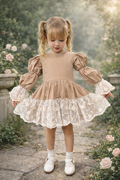 Alvadonna Rochie pentru fete cu mâneci bufante și tiv din tul