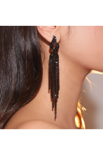 CARAVSTORE Siyah ışıltılı sallanan küpe