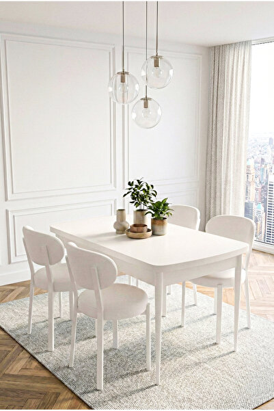 DEREN HOME Pufy Serisi 70x110 Sabit Masa +4 Adet Sandalye Silinebilir Baby Fa...