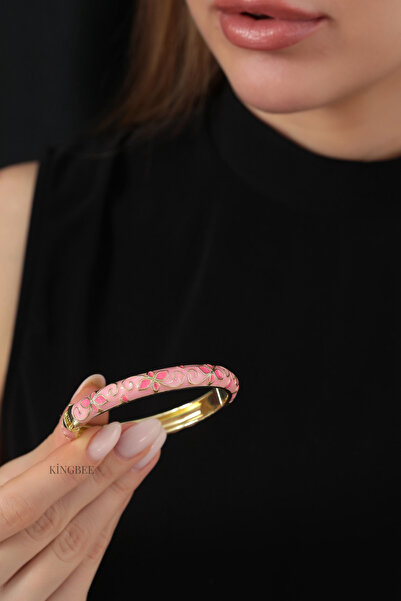 King Bee Elegant Enamel Crafted Detailed Rose Gold Color Handcuff Bracelet - ...