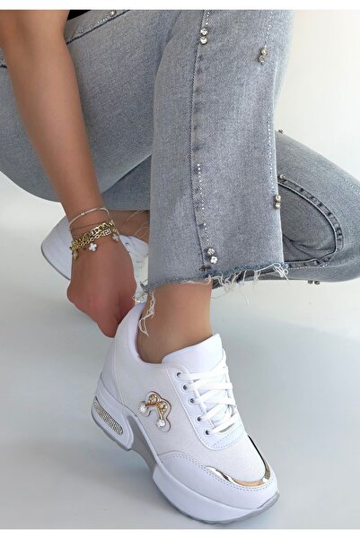 STUMBANNG Wody White Skin Glitter Lace-Up Sneakers