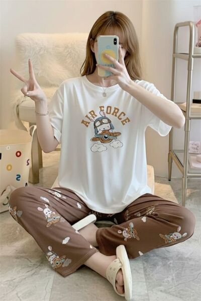 PEMBİŞ HOMEWEAR طقم بيجامة باهد براون رابيت